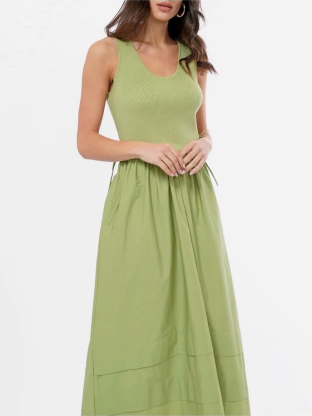 Greylin Olive Green Ribbed Tank Maxi Dress